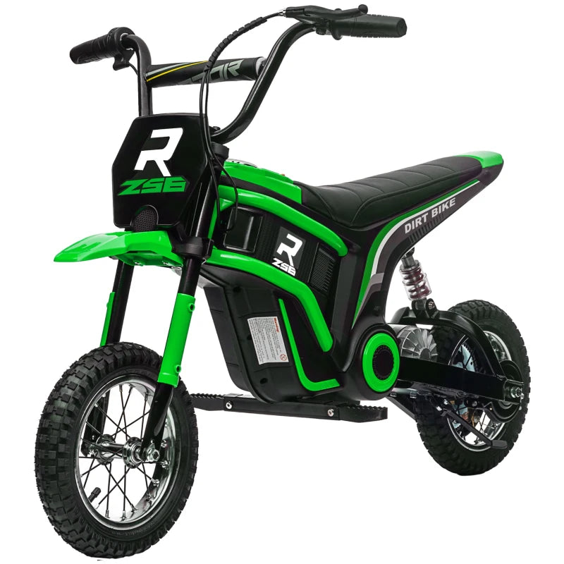 24V Electric Motorbike for Kids with Twist Grip Throttle Music Horn 12 Inch Tyres Green