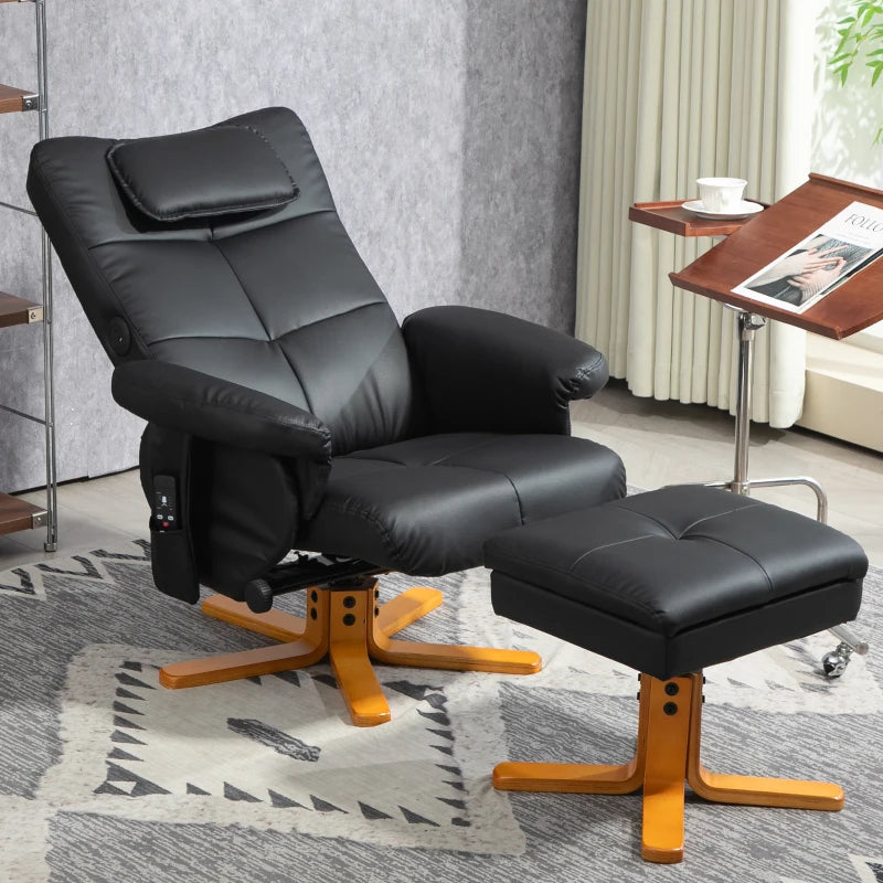 Faux Leather Massage Recliner Chair with Storage Ottoman in Black for Ultimate Comfort