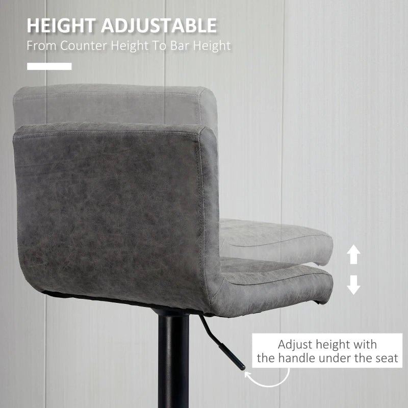 Adjustable Swivel Barstools Set of 2 - Grey PU Leather Counter Chairs with Footrest & Gas Lift