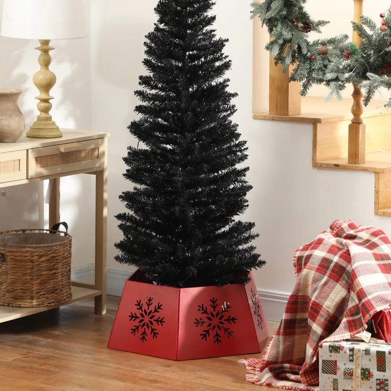 Hexagon Christmas Tree Collar - Red Snowflake Pattern Base Cover for Holiday Decor, Xmas Party Home Decoration