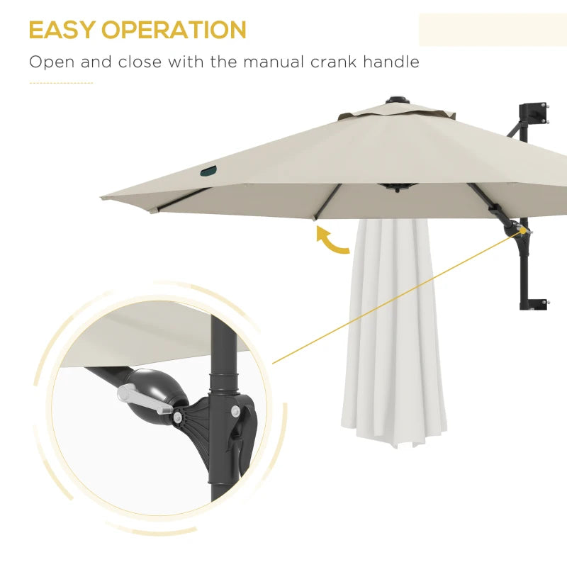 Beige 3m Wall-Mounted Parasol Shade with Handle