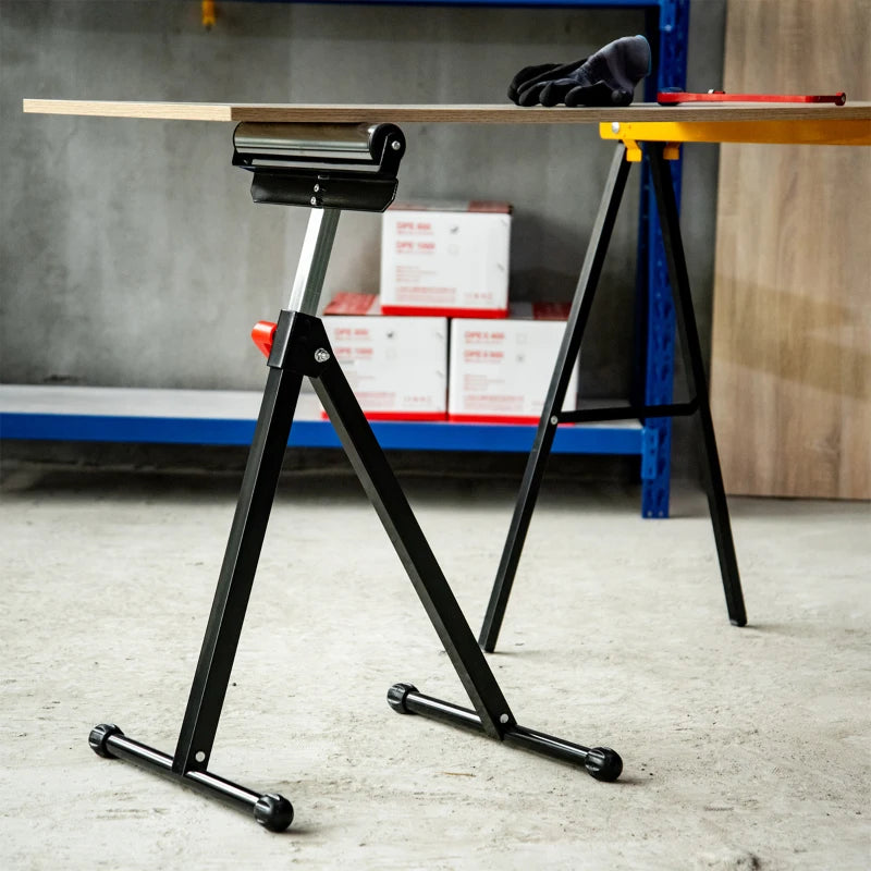 Black Folding Roller Stand for Material Support