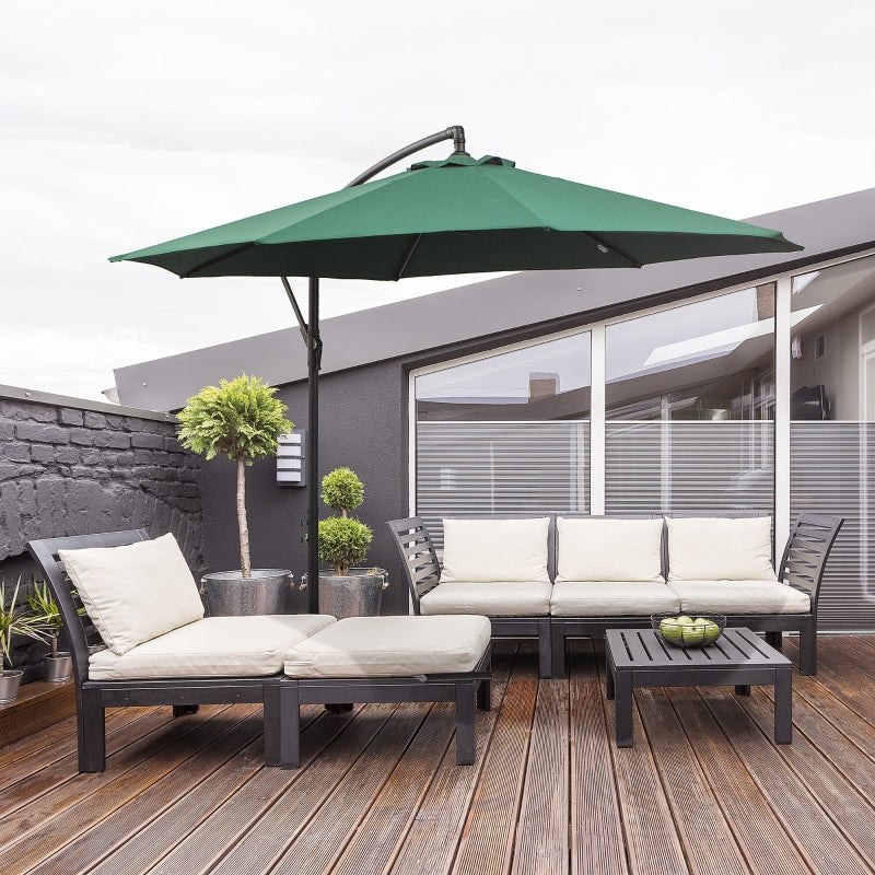 Dark Green Hanging Cantilever Umbrella with Crank Handle - Outdoor Sun Shade