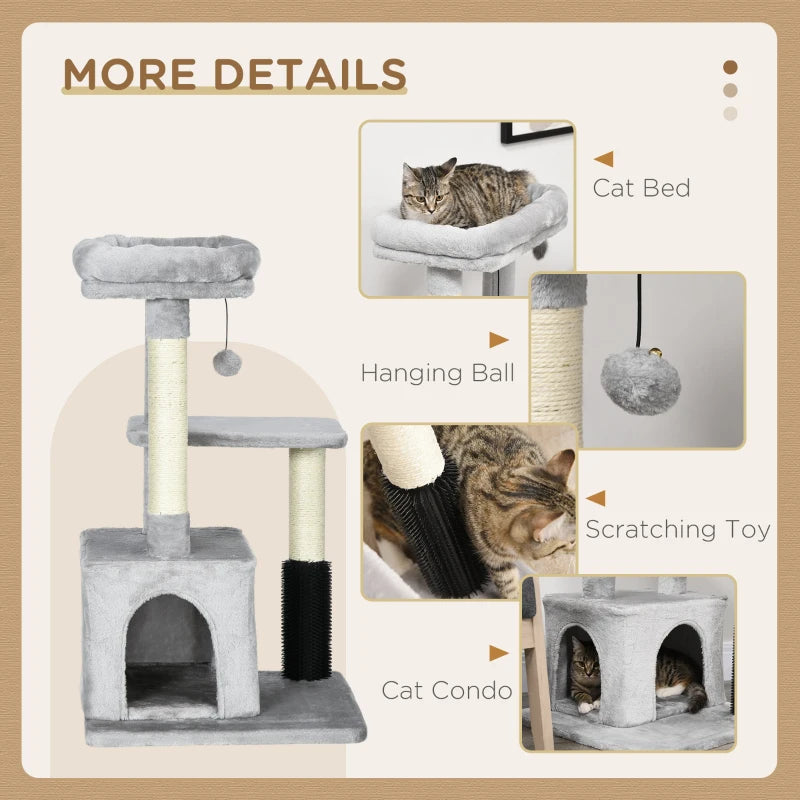Premium Cat Tree for Indoor Cats - 48" Climbing Tower with Scratch Post, Massage Toy, Hanging Ball, Condo & Perch - Grey