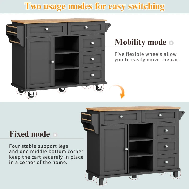 4-Tier Rolling Kitchen Island with Versatile Storage - Black Wooden Finish for Utensils & Kitchen Organization