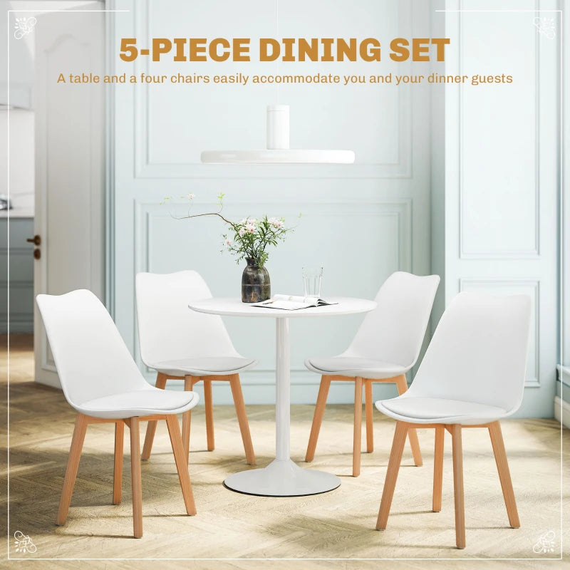 Stylish Five-Piece Modern White Dining Set - Perfect for Contemporary Homes, Includes Table and Four Chairs