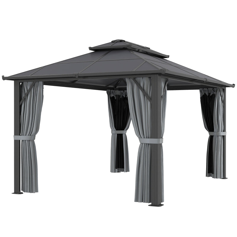 3m x4m Hardtop Gazebo Canopy - UPF30+ Protection, Permanent Pavilion with Mosquito Netting and Curtains