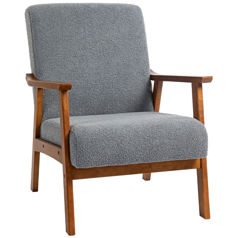 Wide Seat Boucle Accent Armchair with Thick Padding and Solid Wood Frame for Living Room, Bedroom, or Office