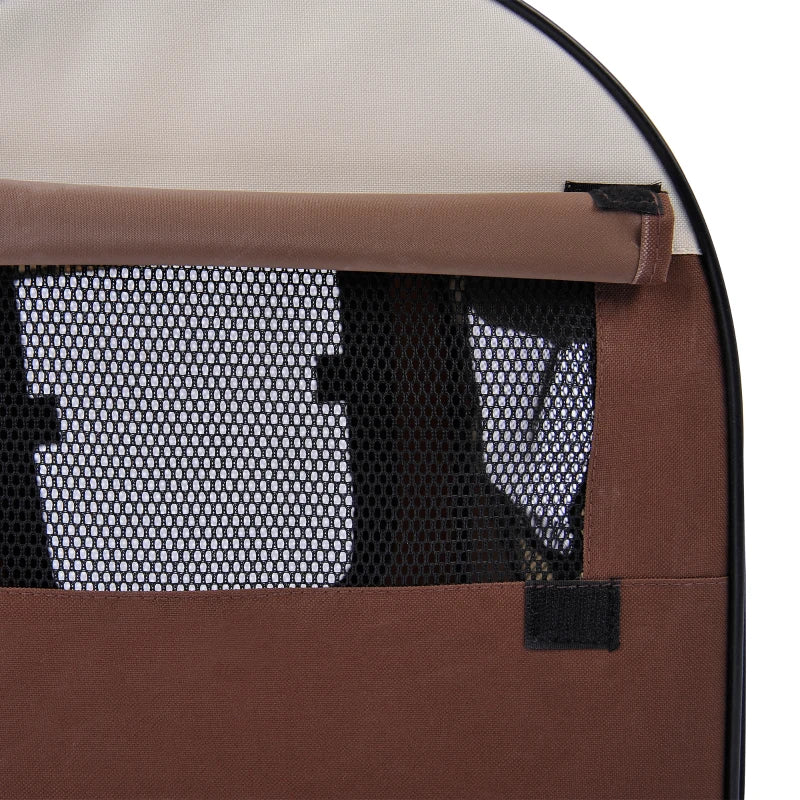 Folding Fabric Soft Pet Crate - Brown, 46L x 36W x 41H cm - Portable, Lightweight, Ideal for Dogs & Cats