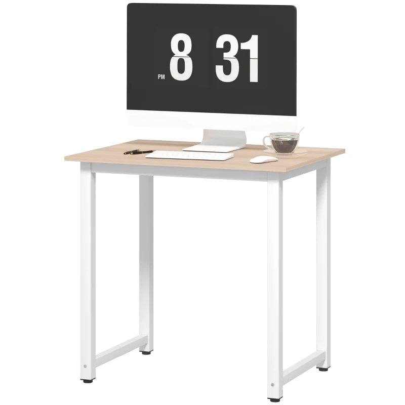 Modern White Computer Desk - 80x60x76cm Writing Table Workstation for Home Office & Study with Metal Frame, Easy Assembly