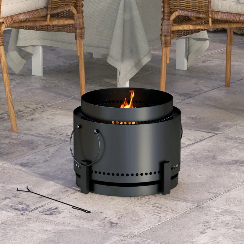 Portable Smokeless Fire Pit with Ash Catcher - 37cm Metal Wood Burning Firepit for Garden, Camping & Bonfire Parties - Black