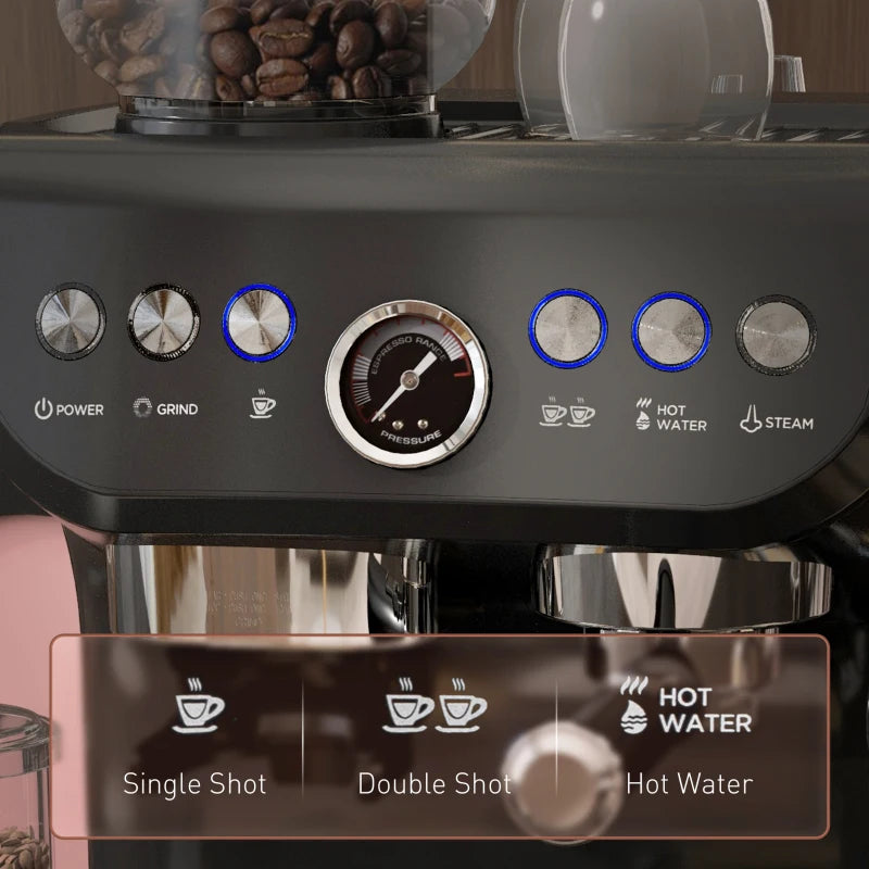 Premium 15 Bar Coffee Machine with Adjustable Grind, Steamer & Complete Accessories for Perfect Espresso at Home