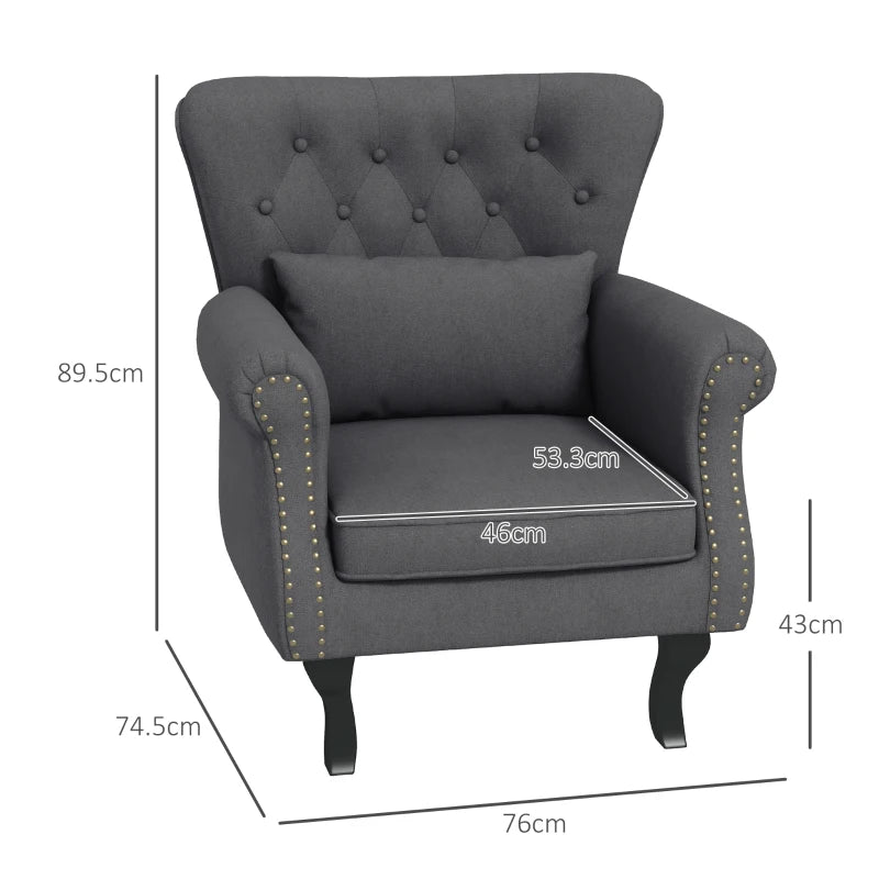 Chesterfield-Style Grey Accent Chair for Elegant Living Room Decor