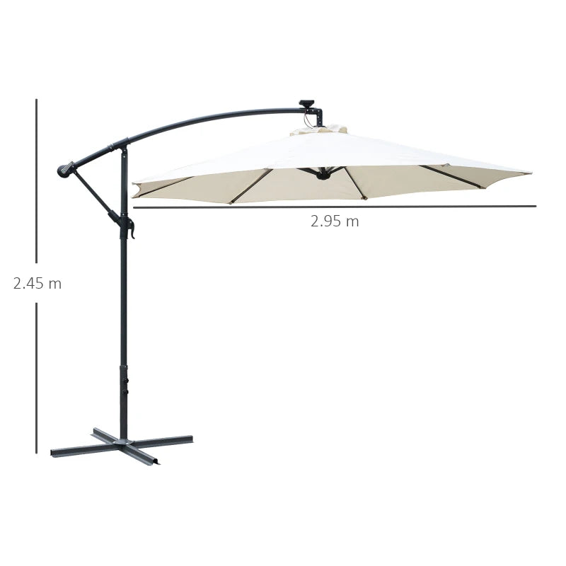 Cream Solar LED Patio Umbrella - 2.95m x 2.45m