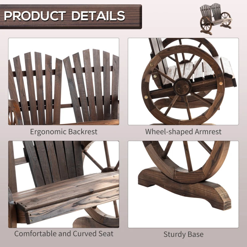 Natural Wood Fir Log Love Seat with Wheel Armrests