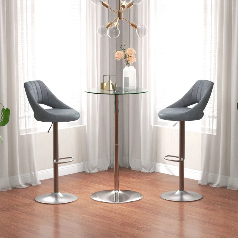 High Top Round Bistro Table for 2 - Tempered Glass Top & Steel Base - Stylish Kitchen Dining Table