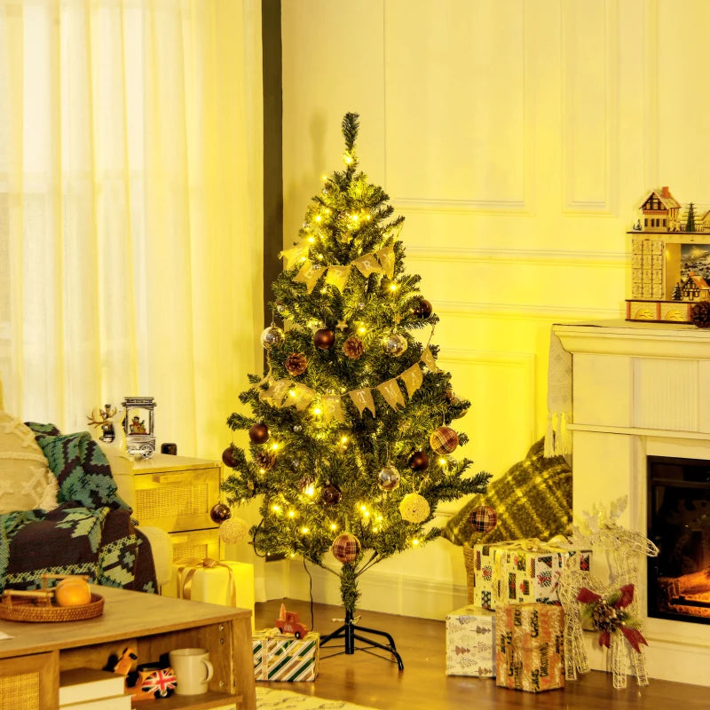 5' Prelit Artificial Christmas Tree with Warm White LED Lights - Holiday Decor, Ornaments, Banners & Tags Included