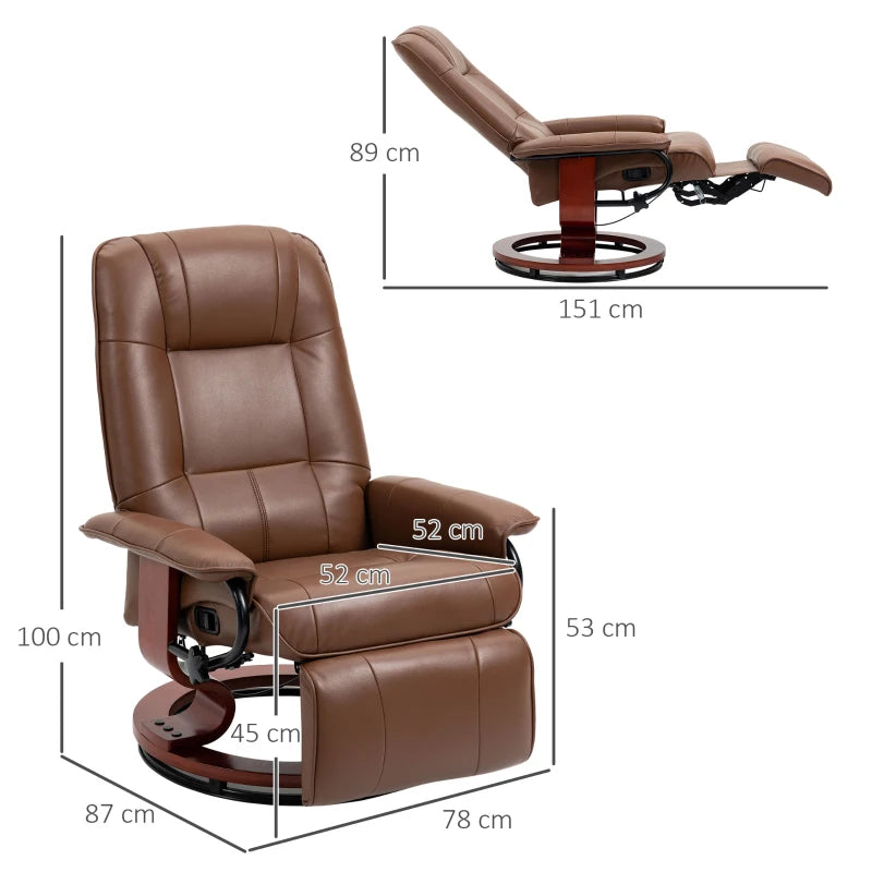 Brown Faux Leather Reclining Armchair with Footrest - 145° Adjustable Backrest for Ultimate Comfort