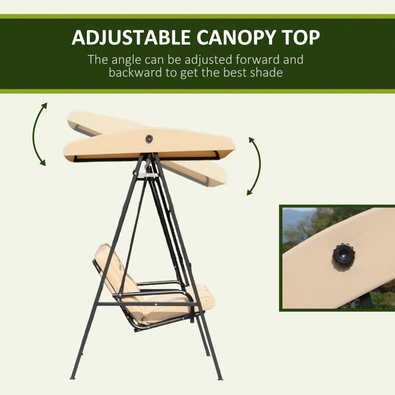 Beige 2 Seater Outdoor Swing Chair with Adjustable Canopy