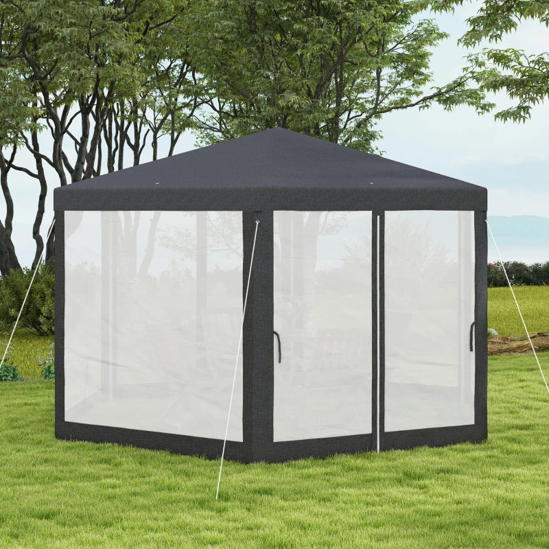 4M Dark Grey Hexagon Gazebo with Netting - Outdoor Party Tent Canopy for Events and Activities, Shade Resistant