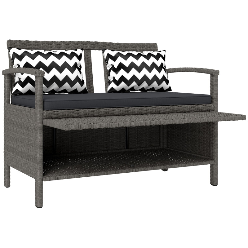 160L Grey Rattan Storage Bench - Two-Seater Outdoor Furniture
