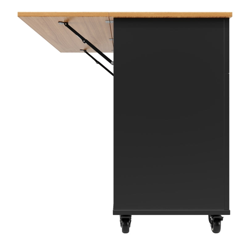 Rolling Mobile Kitchen Island Cart with Storage Drawer & Towel Rack, Drop Leaf Breakfast Bar, 121x70x88 cm, Black