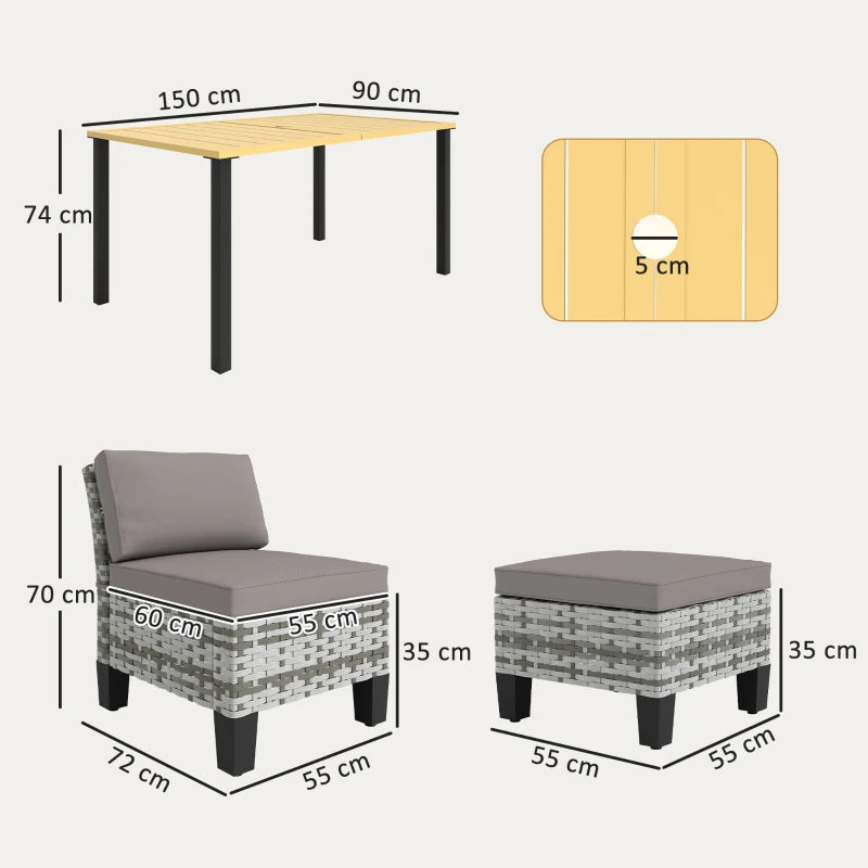 7-Piece Grey Rattan Garden Dining Set with Cushions, Umbrella Hole, Patio Table & Chairs