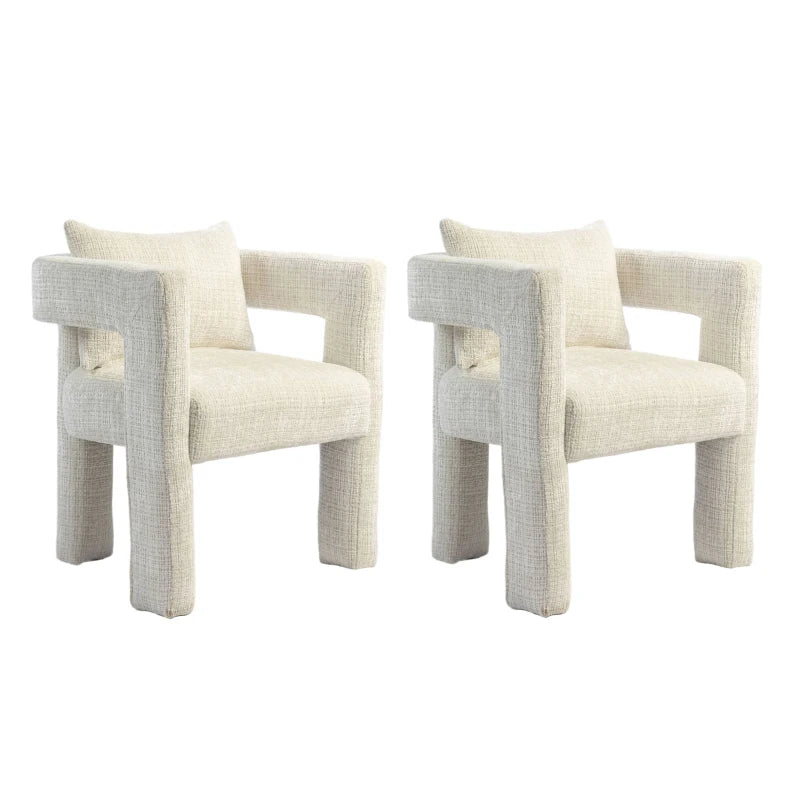 Set of 2 Modern Accent Chairs with Hollow Armrests, Cushions and Pillows for Stylish Living Room, Beige