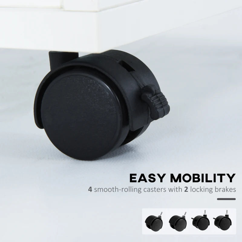 60cm Mobile Filing Cabinet with Drawer & Open Shelf, 4 Wheels, Metal Handles - White Office Home Organizer for Printers