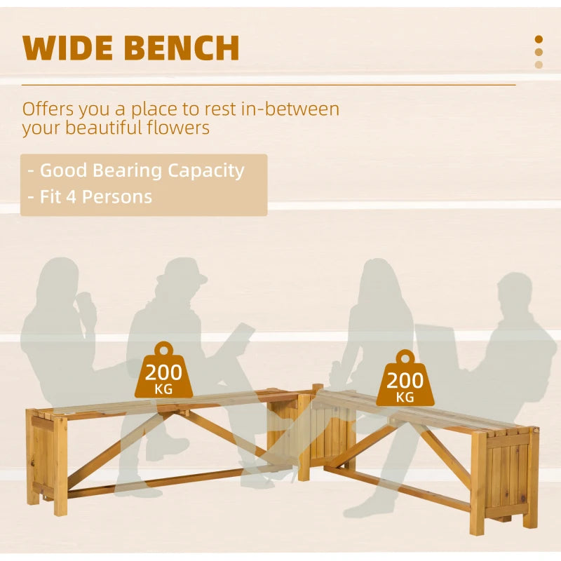 Brown Wooden Corner Bench with Planter Box