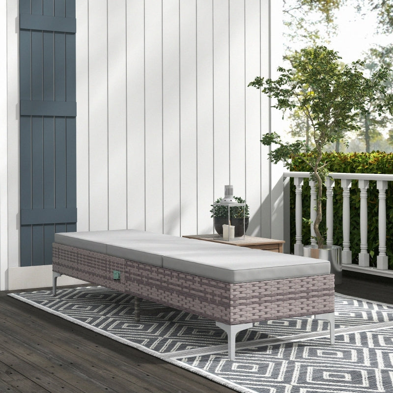 Light Grey Rattan Sun Lounger with Adjustable Backrest