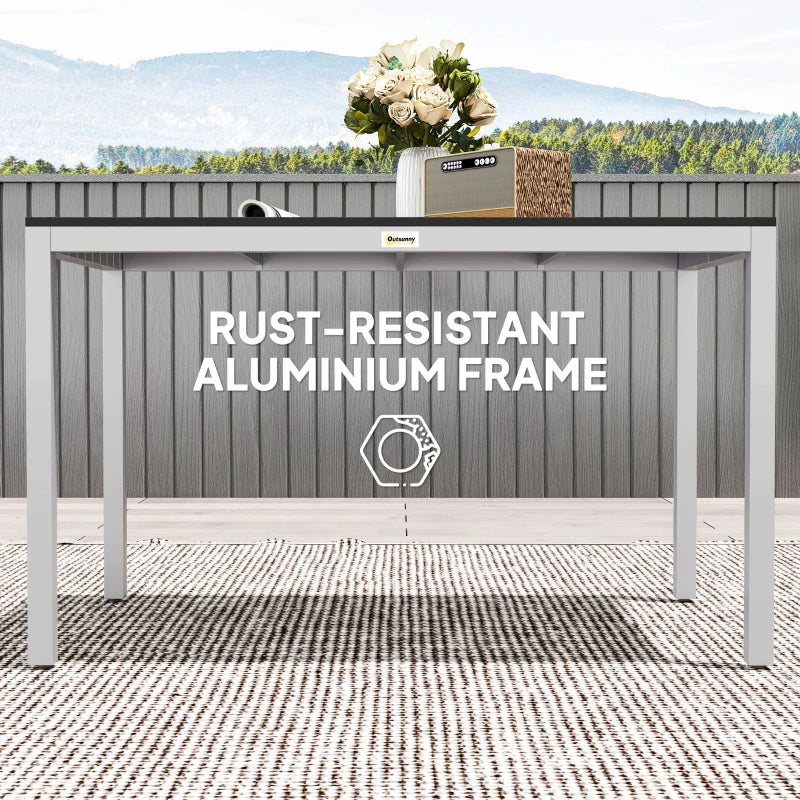 Outdoor Dining Table for 4-6, 120x70 cm, Rust-Resistant Aluminium, Easy Maintenance, Black
