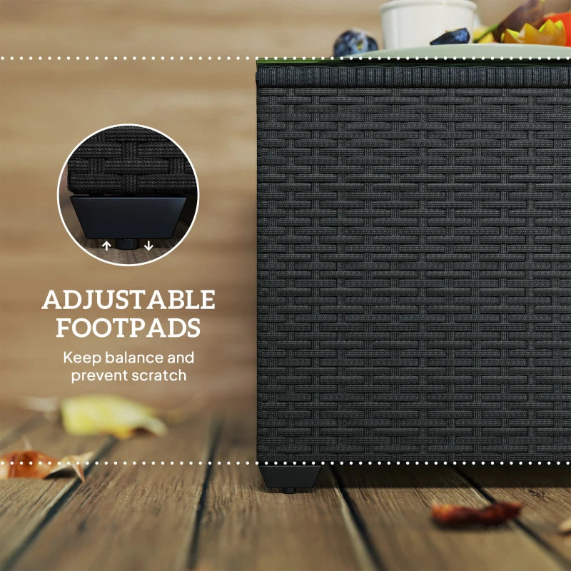 62 x 62cm Black Glass-Top Rattan Side Table