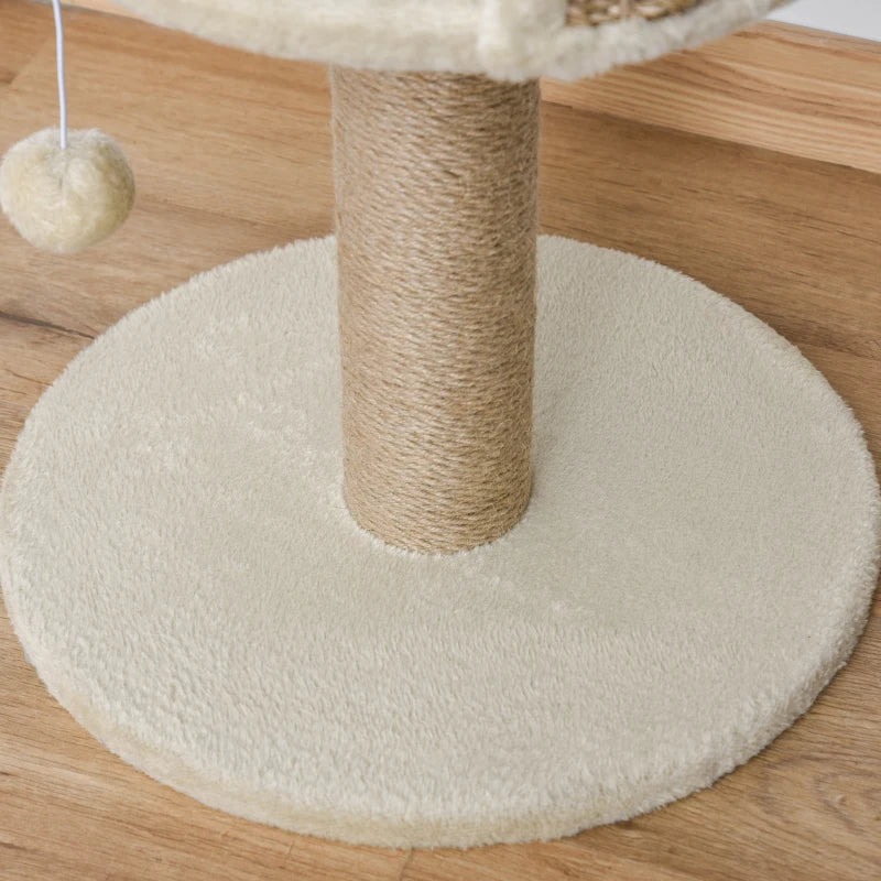 Beige Cat Tree & Scratching Post for Indoor Cats - Kitten Play Tower with Climbing Stand & Dangling Ball