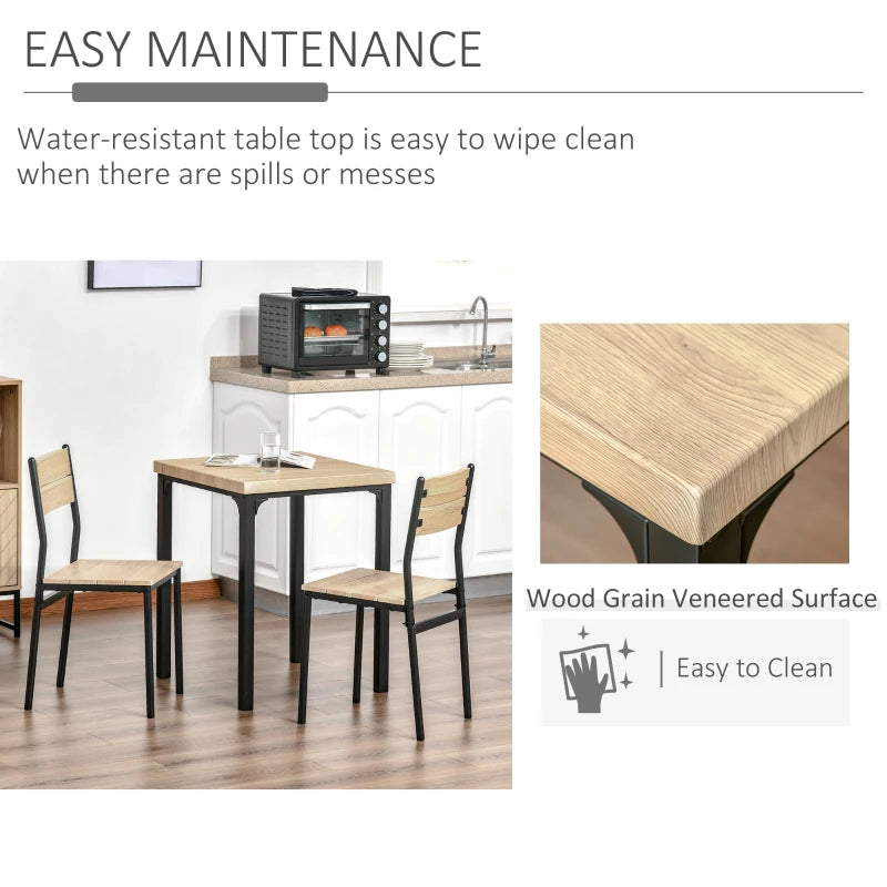 Minimalist 3-Piece Dining Set - Compact Light Wood Grain Table and Chairs for Small Spaces