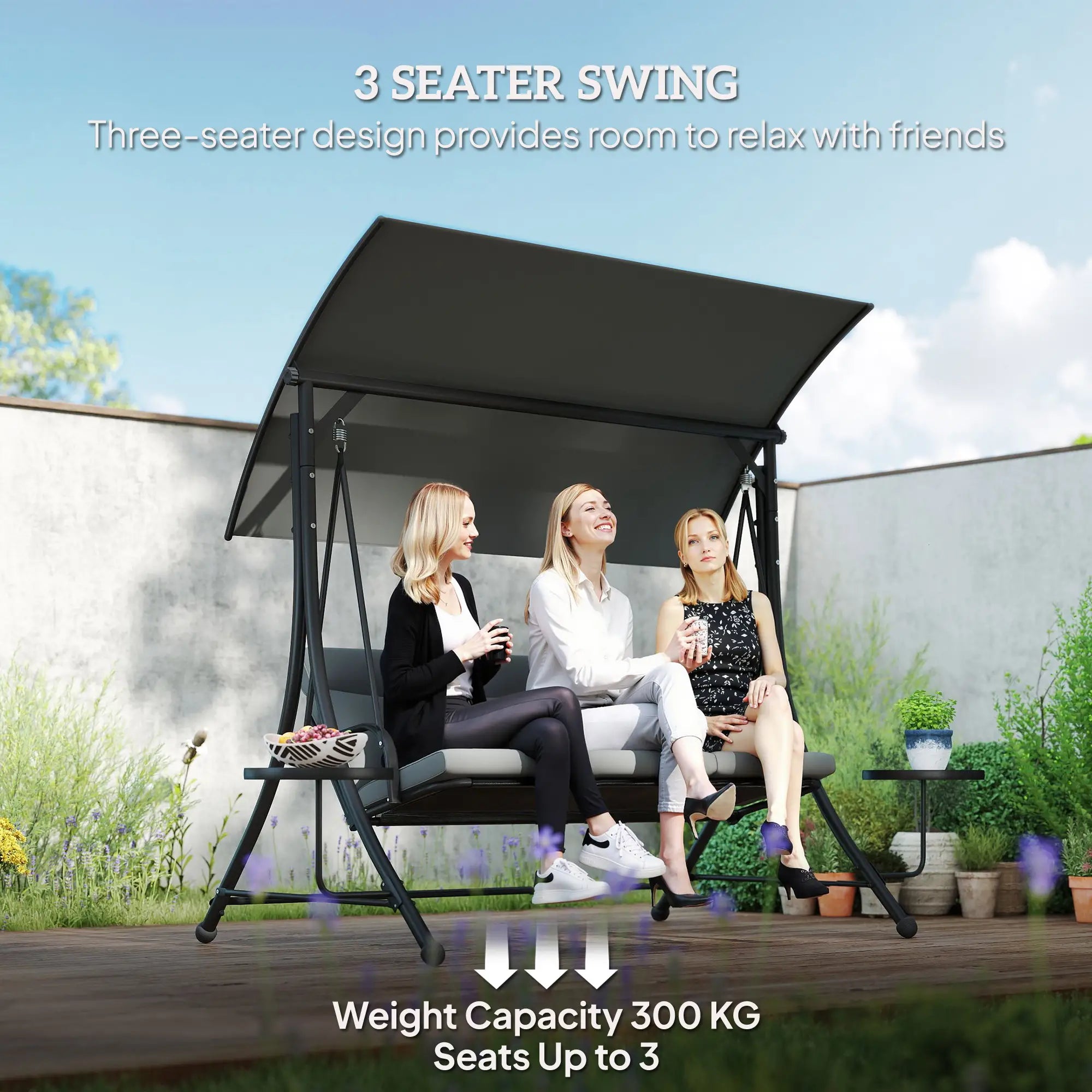 3-Seater Garden Swing Chair with Adjustable Canopy