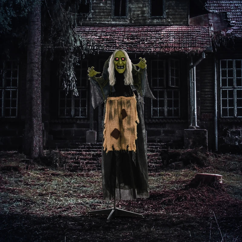 5'2" Hunchback Witch Halloween Animatronic with Glowing Eyes - Spooky Decor for Haunted House & Halloween Parties