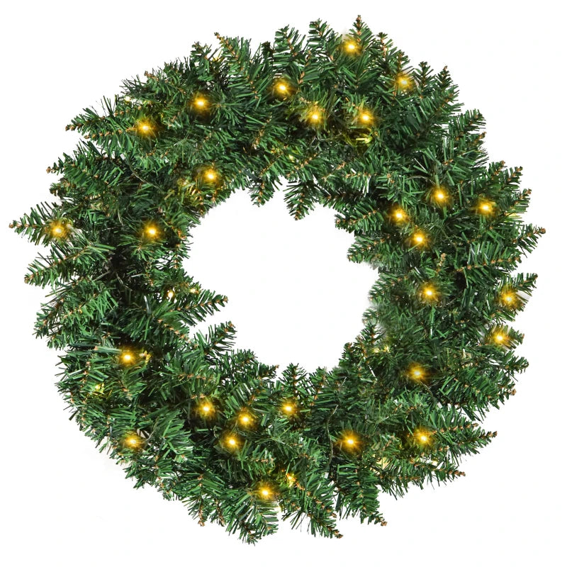 55CM Pre-lit Christmas Wreath with 50 Warm White LEDs - Perfect Artificial Door Decoration for Holiday Cheer