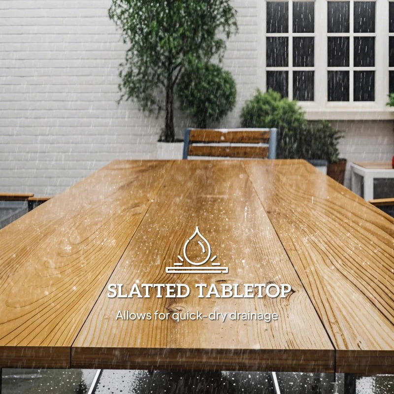 7-Piece Garden Dining Set - Fir Wood Table & 6 Stackable Chairs with Umbrella Hole