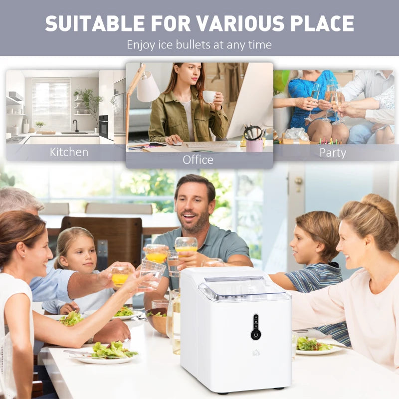 Compact Ice Maker Machine - 1.5L Countertop, Self-Cleaning, 9 Cubes in 8 Mins, 12kg/24hrs, No Plumbing, White
