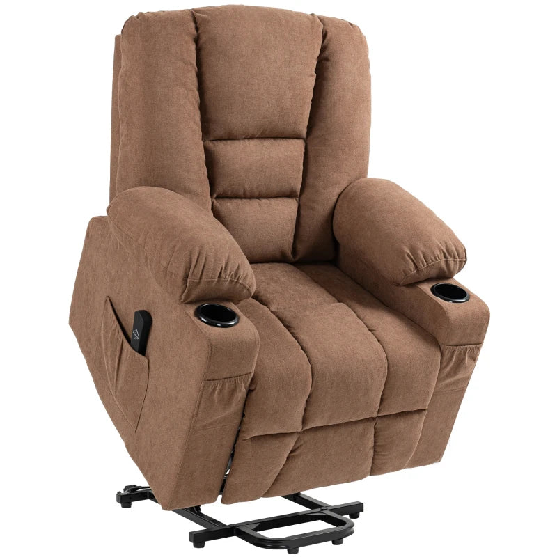 Oversized Riser Recliner Chair for Elderly - Fabric Lift Chair with Remote, Side Pockets, Cup Holder, Brown
