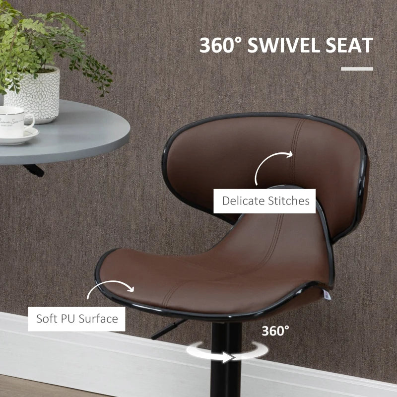 Adjustable Brown Breakfast Bar Stools Set of 2 with Curved Back 62-82cm for Kitchen, Bar, Cafe