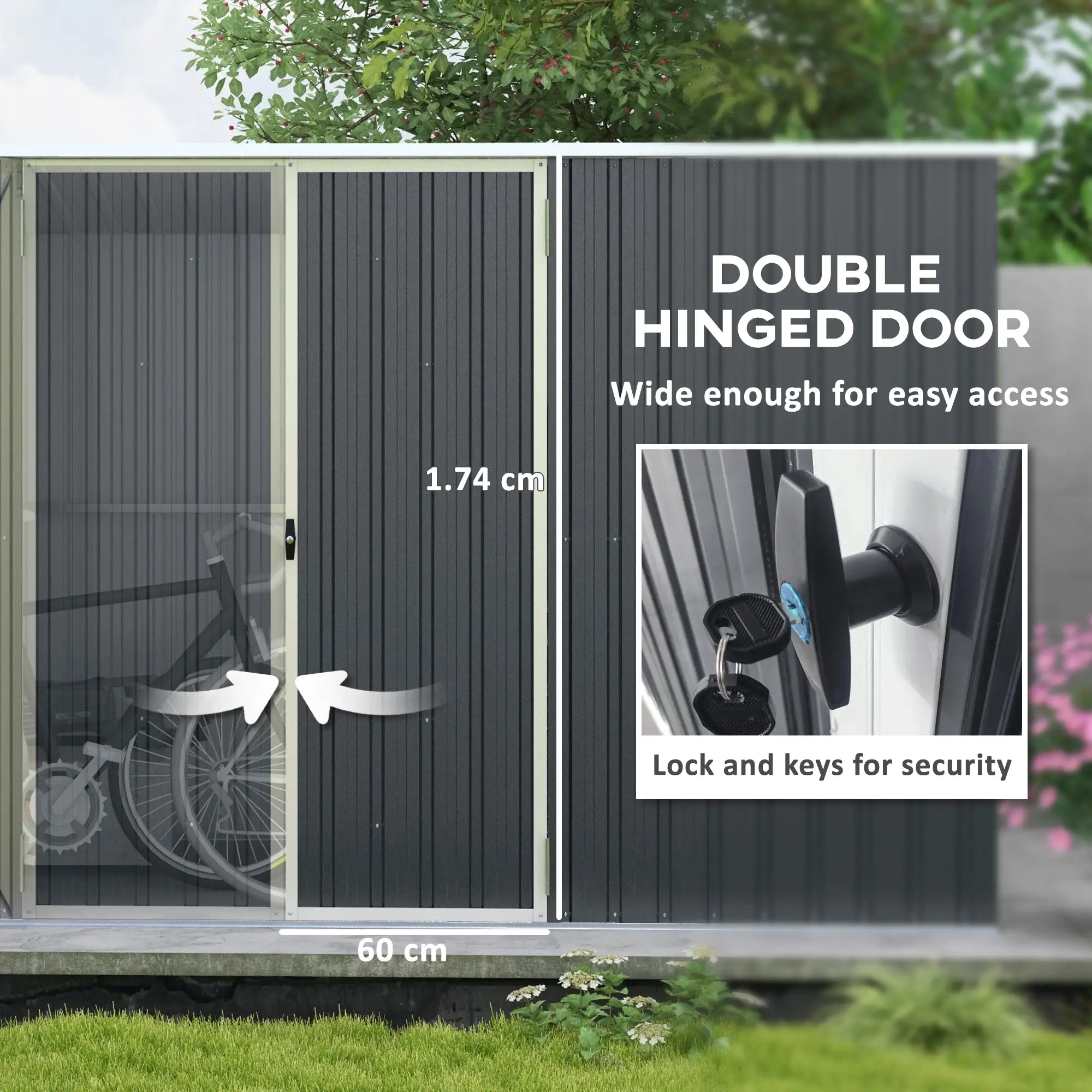 11ft x 5.6ft Dark Grey Steel Garden Shed With Lockable Doors and Gloves