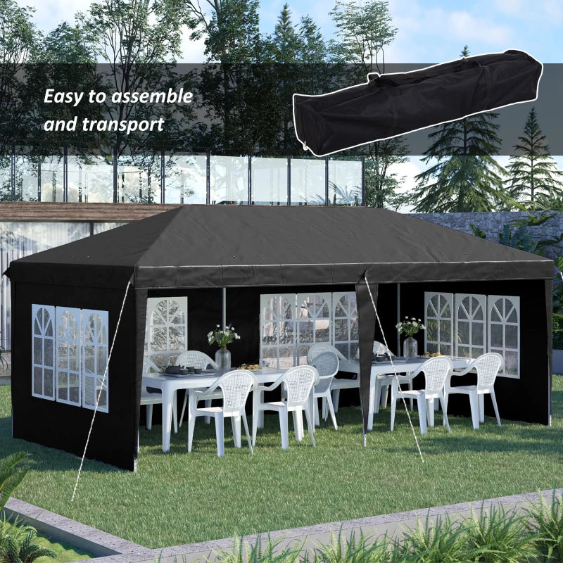Black 3x6m Adjustable Pop Up Gazebo with Sidewalls & Storage Bag