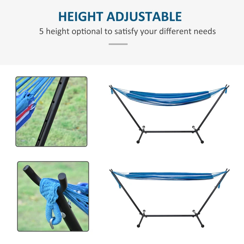 Portable Camping Hammock with Stand - White Stripe, Adjustable Height