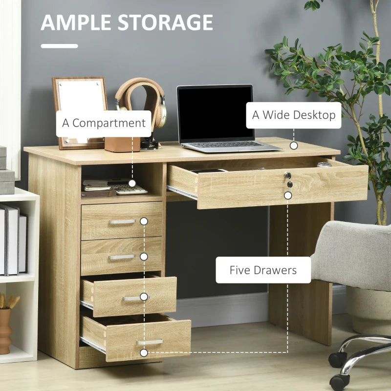 Stylish Oak Computer Desk with Lockable Drawer & Storage Shelf - Home Office & Study Furniture, 110x50x76 cm