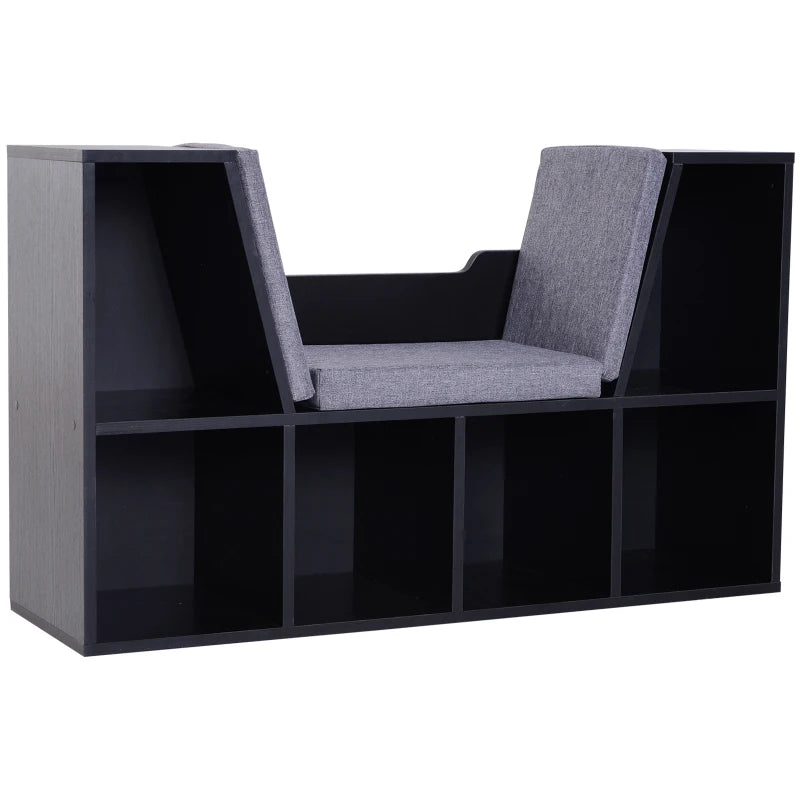 Stylish Black Bookcase Storage Shelf with Cushioned Reading Seat - Cube Bookshelf Organizer for Bedroom & Living Room