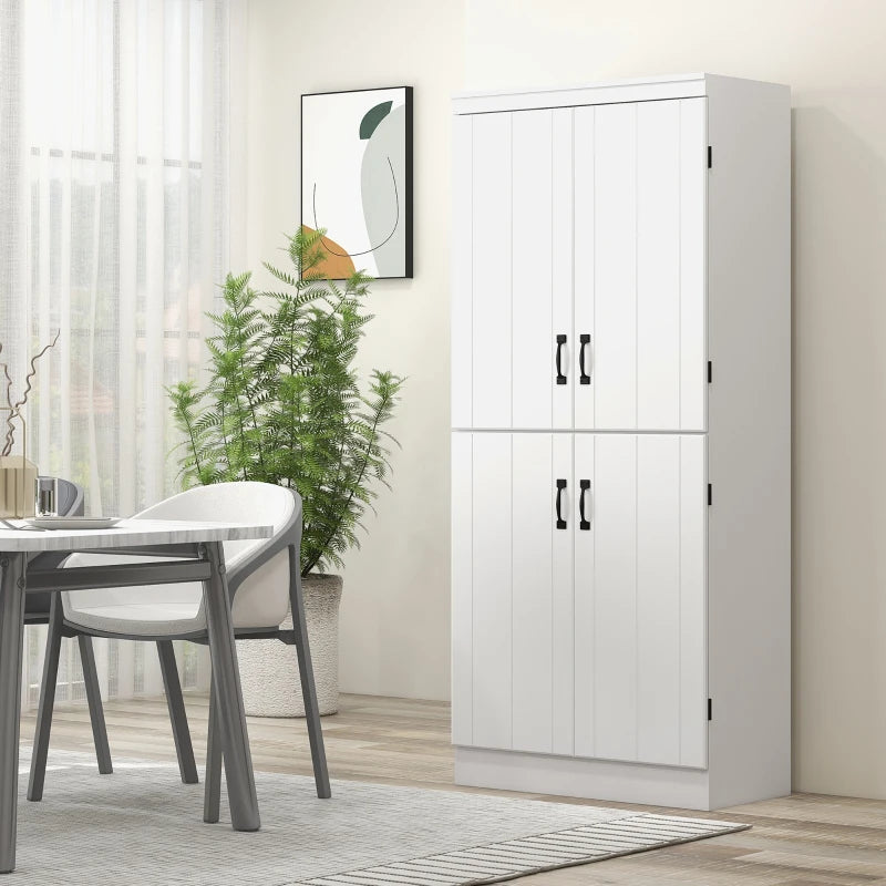Freestanding 4-Door Tall Kitchen Storage Cabinet with Adjustable Shelves for Home Organization