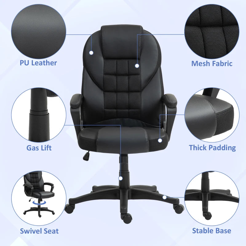 Ergonomic Faux Leather Office Chair - Stylish Black Executive Desk Chair for Home & Office Use