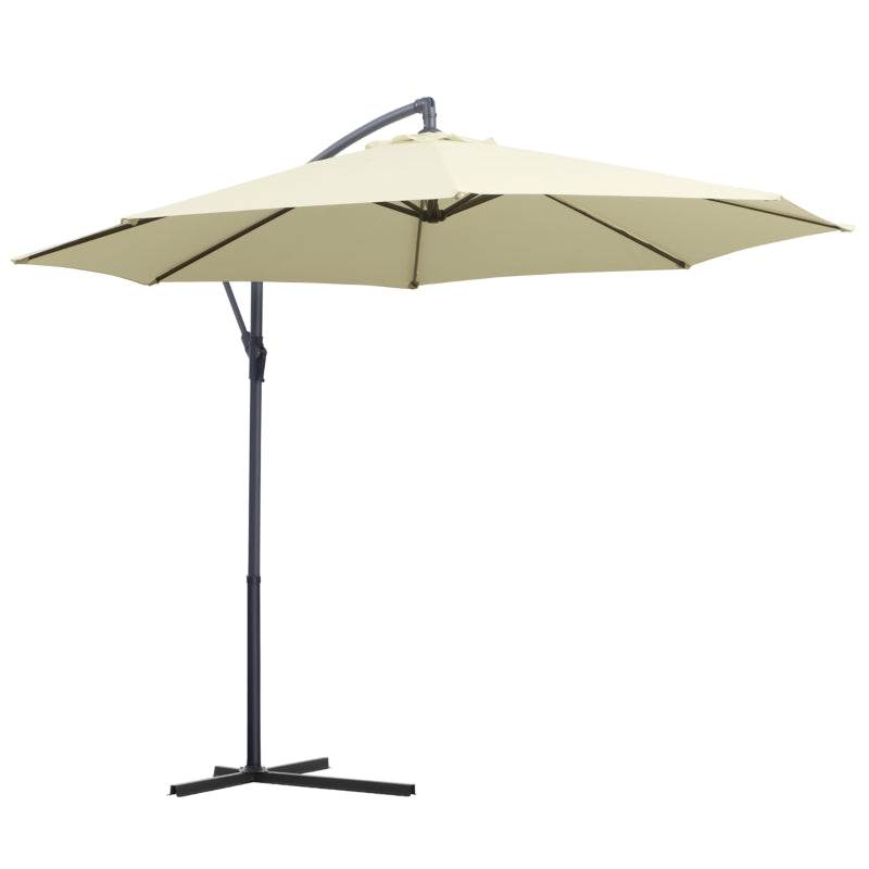 Cream White Hanging Rattan Cantilever Sun Umbrella - 3m